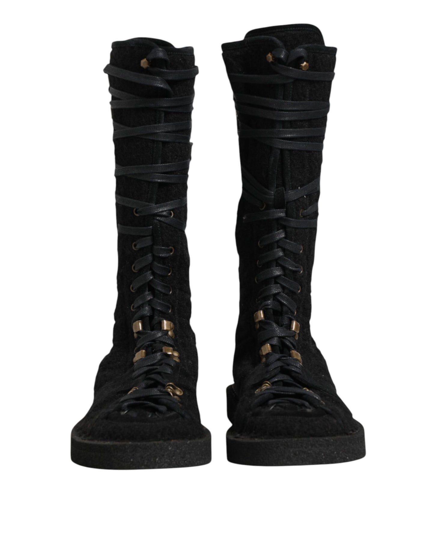 Dolce & Gabbana Black Alpaca Wool Suede Mid Calf Boots Shoes Dolce & Gabbana