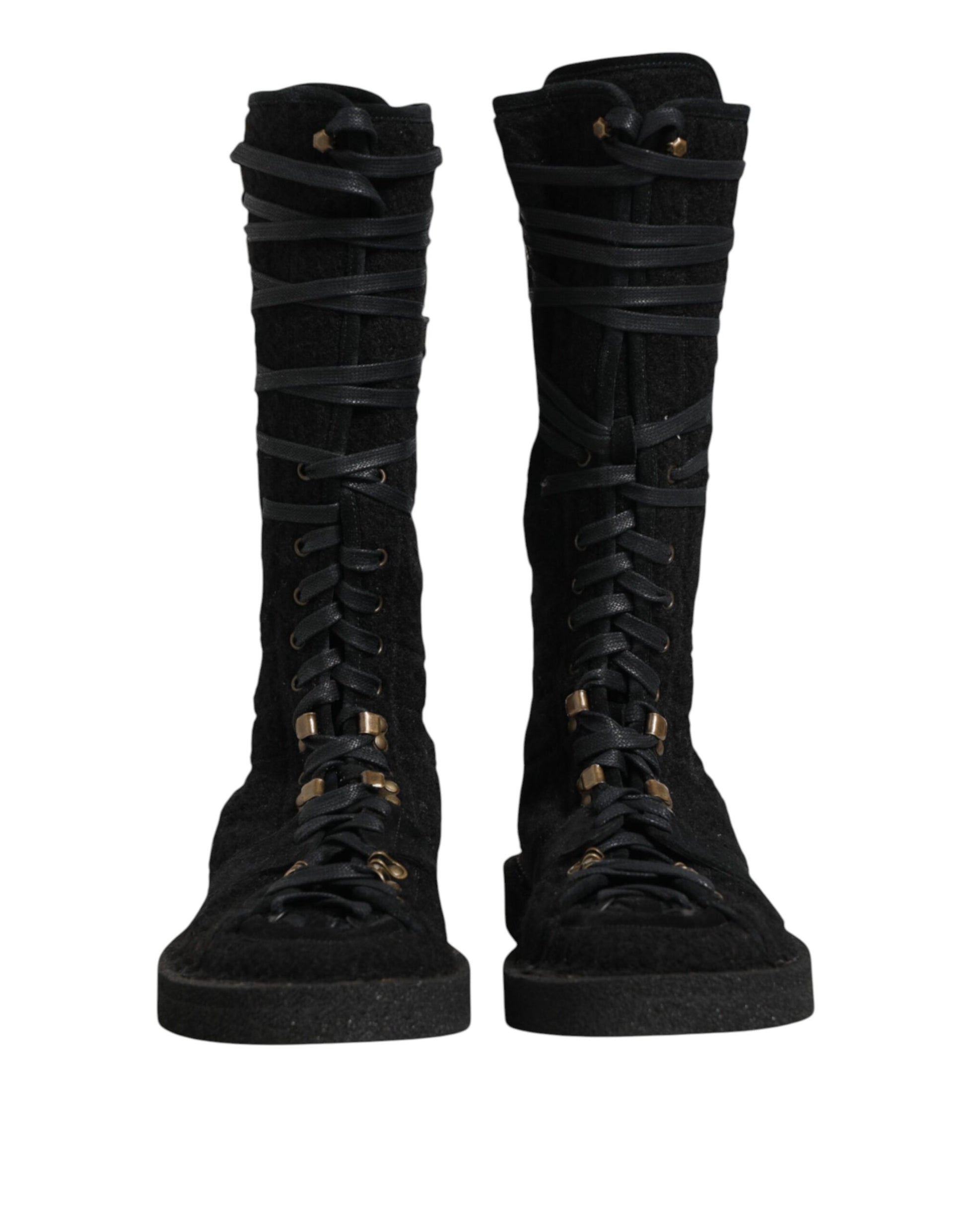 Dolce & Gabbana Black Alpaca Wool Suede Mid Calf Boots Shoes Dolce & Gabbana