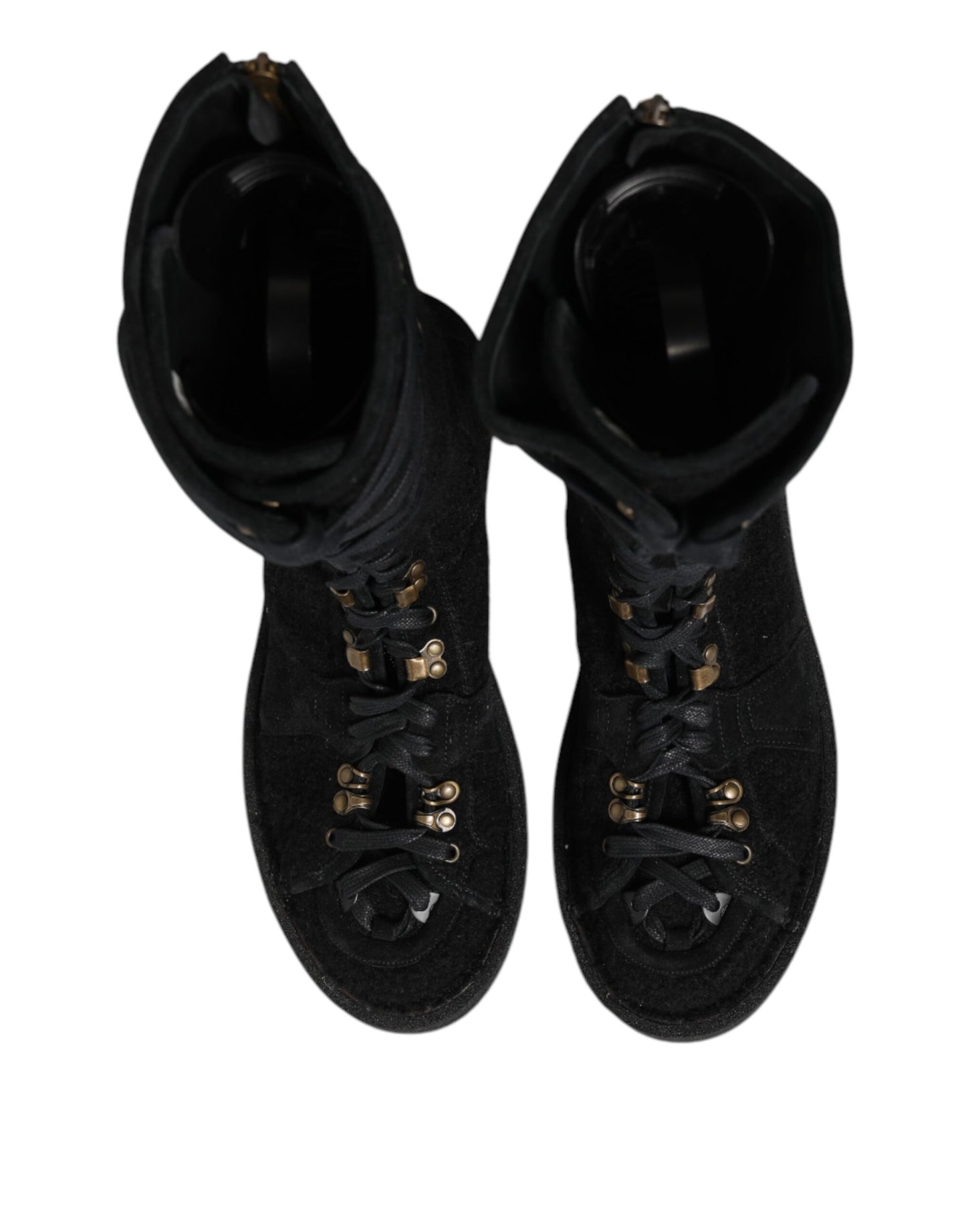 Dolce & Gabbana Black Alpaca Wool Suede Mid Calf Boots Shoes Dolce & Gabbana