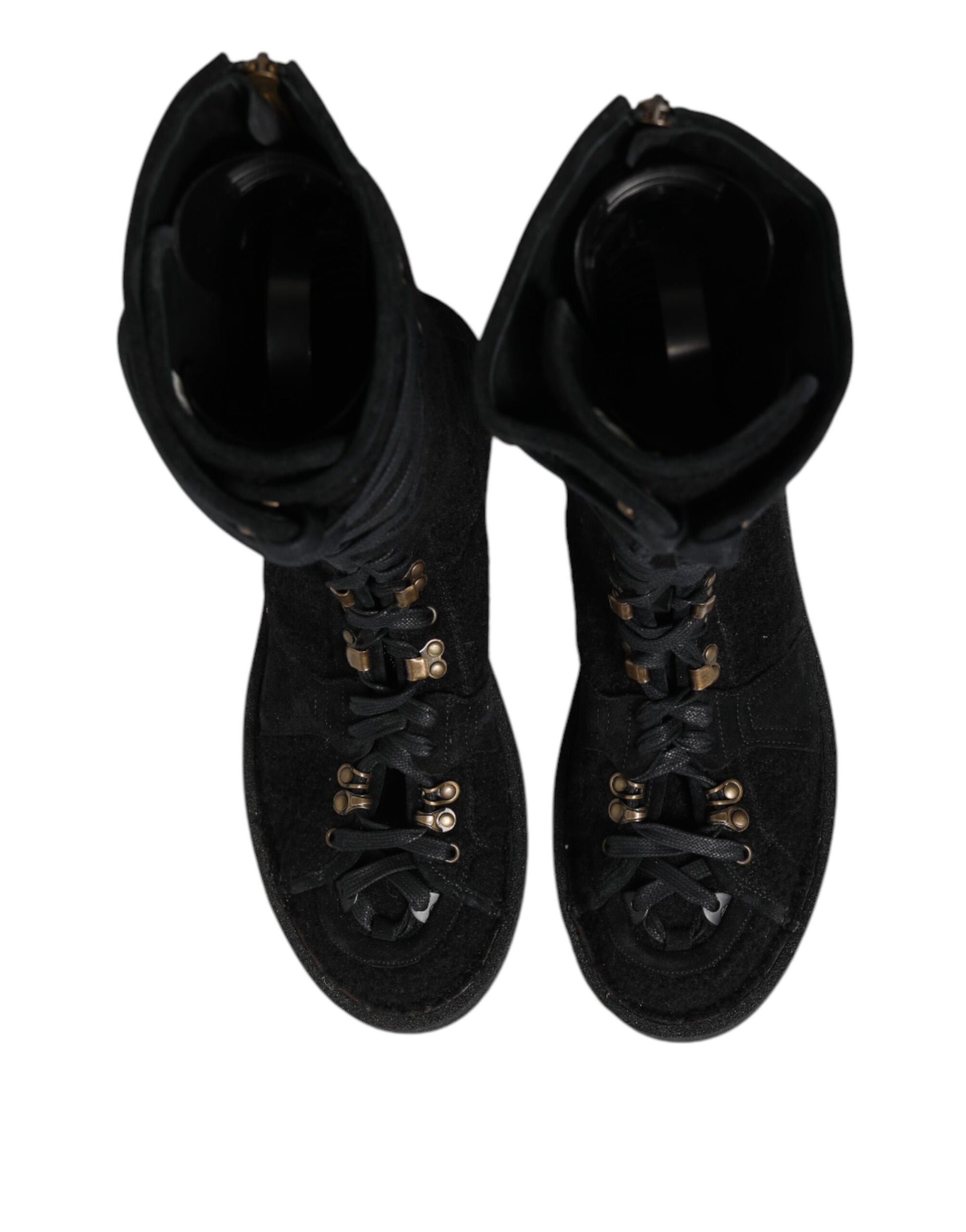 Dolce & Gabbana Black Alpaca Wool Suede Mid Calf Boots Shoes Dolce & Gabbana