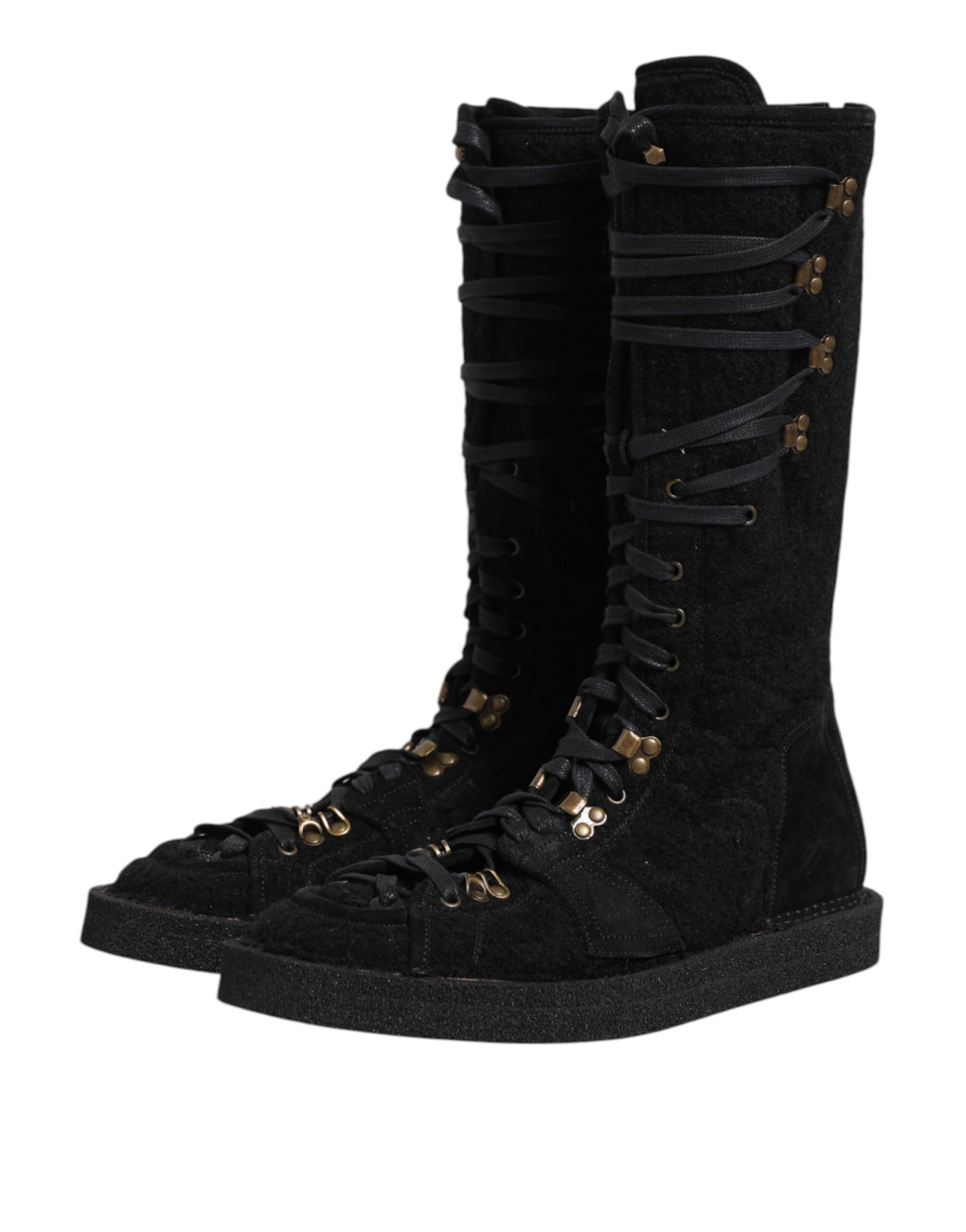 Dolce & Gabbana Black Alpaca Wool Suede Mid Calf Boots Shoes Dolce & Gabbana
