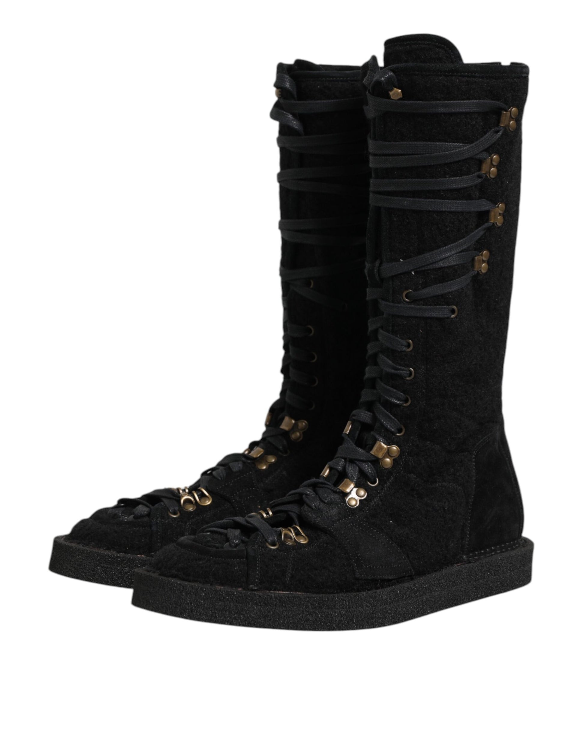 Dolce & Gabbana Black Alpaca Wool Suede Mid Calf Boots Shoes Dolce & Gabbana