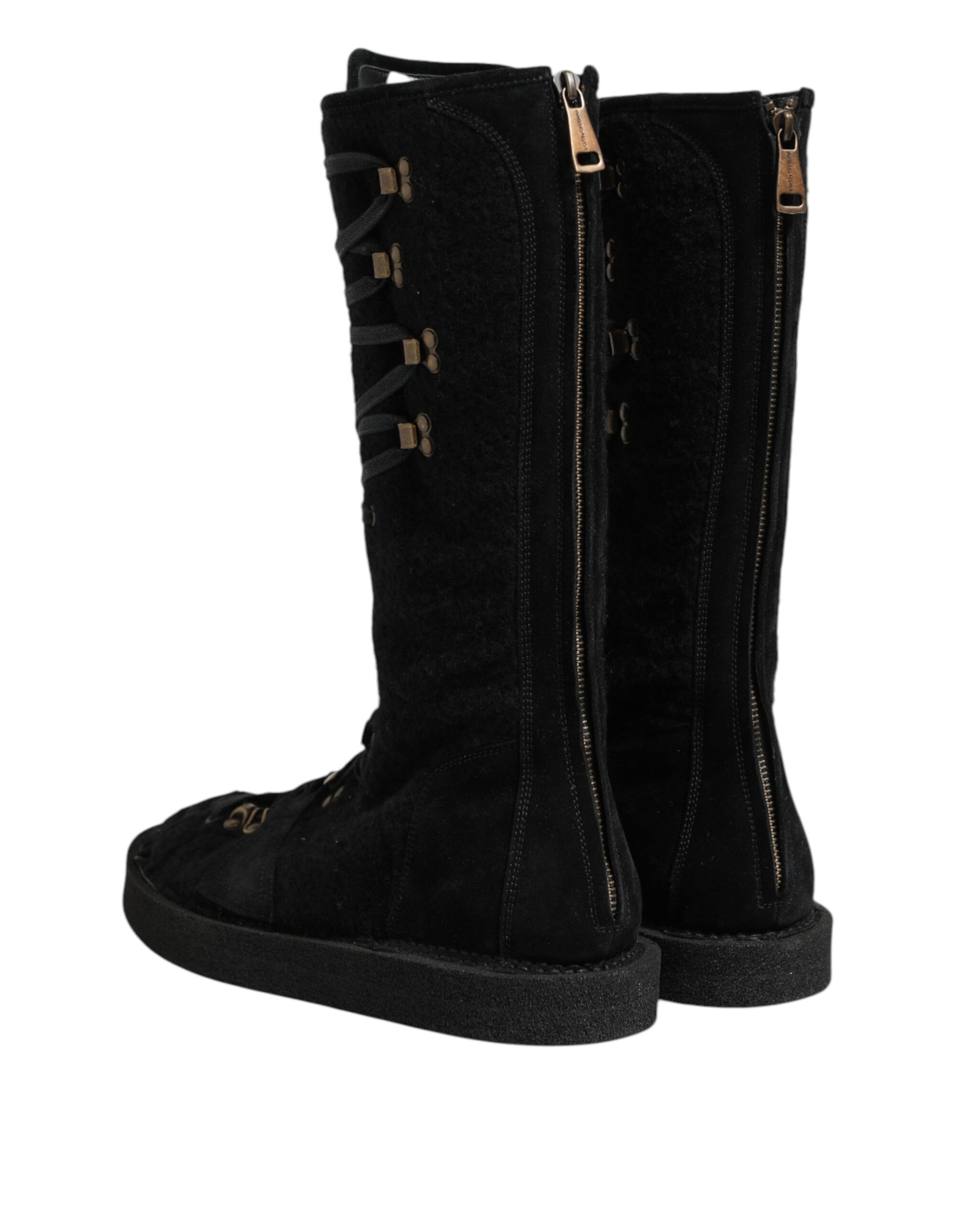 Dolce & Gabbana Black Alpaca Wool Suede Mid Calf Boots Shoes Dolce & Gabbana