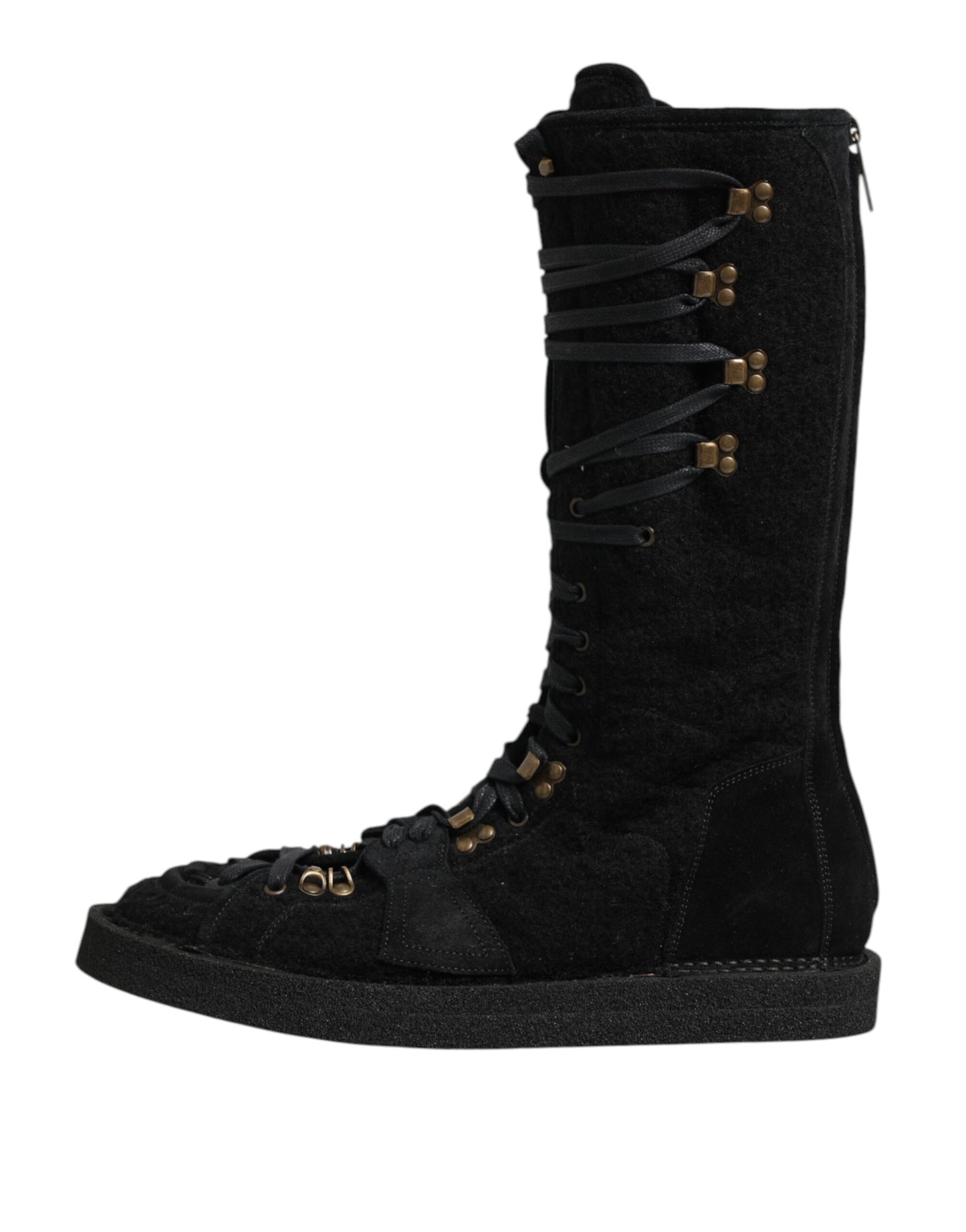 Dolce & Gabbana Black Alpaca Wool Suede Mid Calf Boots Shoes Dolce & Gabbana