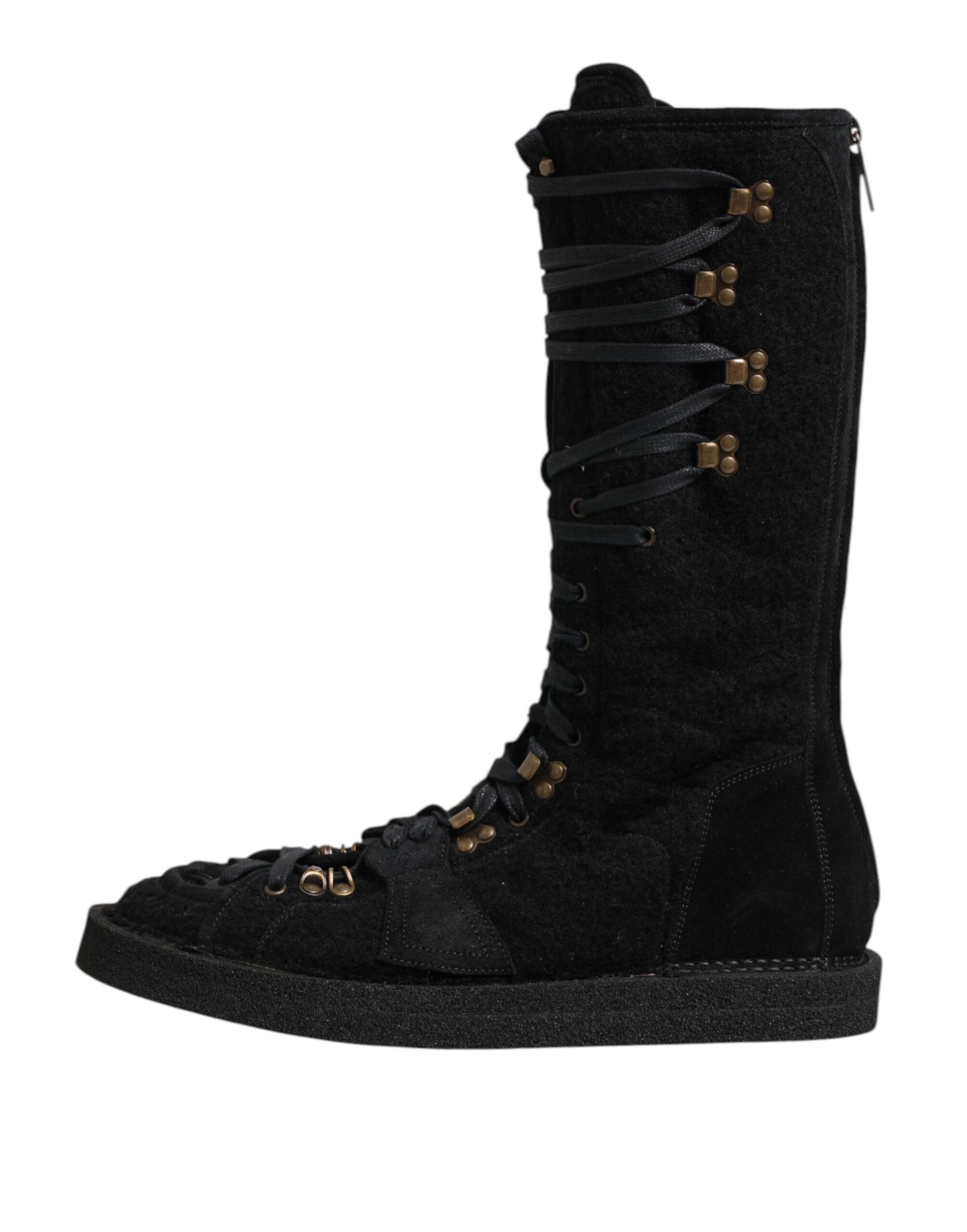 Dolce & Gabbana Black Alpaca Wool Suede Mid Calf Boots Shoes Dolce & Gabbana