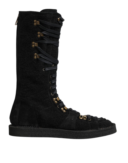 Dolce & Gabbana Black Alpaca Wool Suede Mid Calf Boots Shoes Dolce & Gabbana