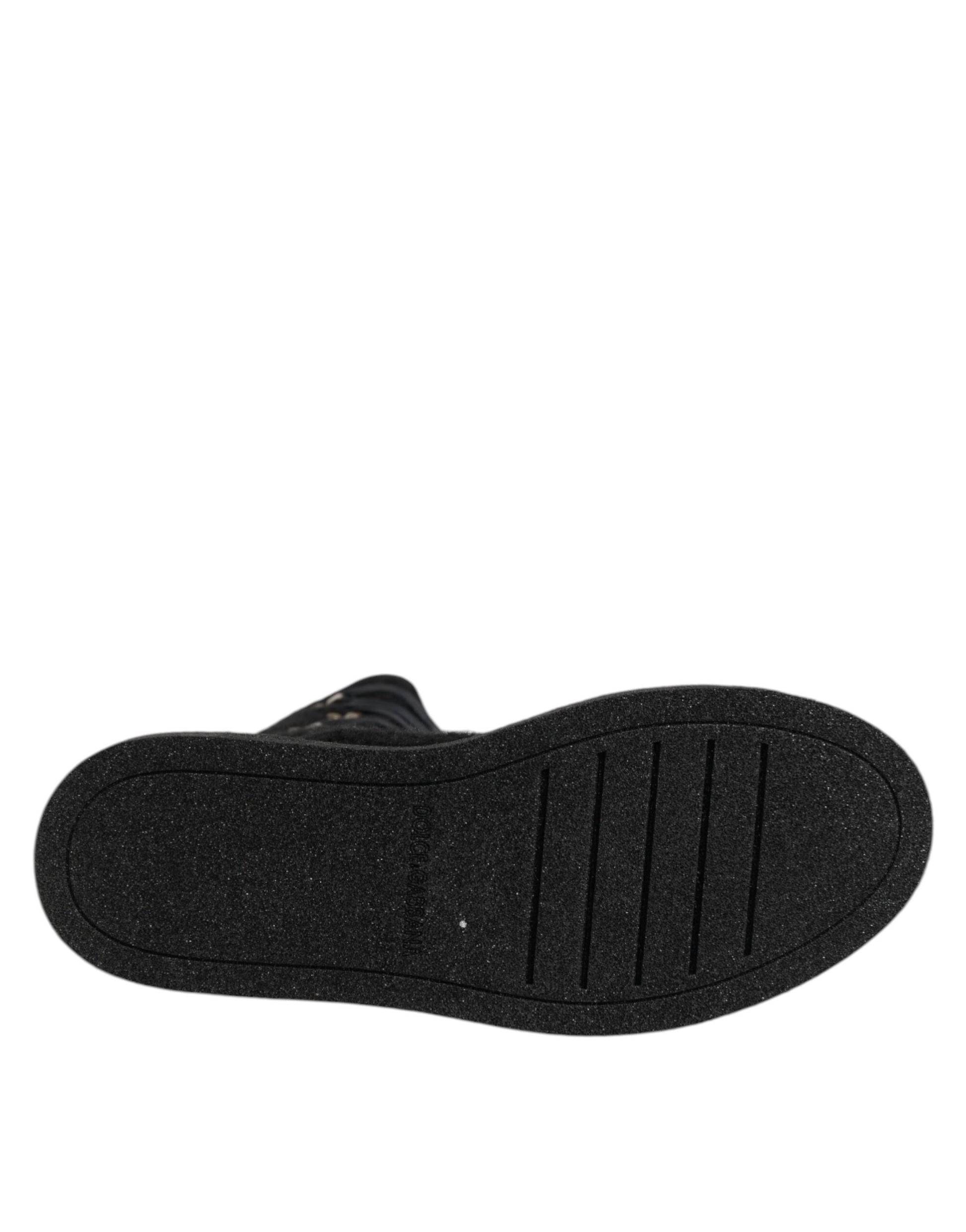 Dolce & Gabbana Black Alpaca Wool Suede Mid Calf Boots Shoes Dolce & Gabbana