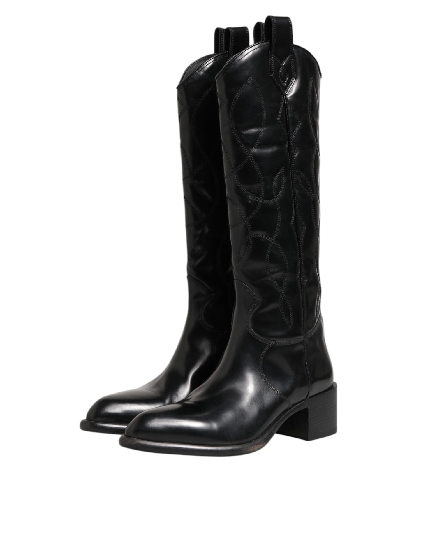 Dolce & Gabbana Black Leather Over The Calf Biker Boots Shoes Dolce & Gabbana