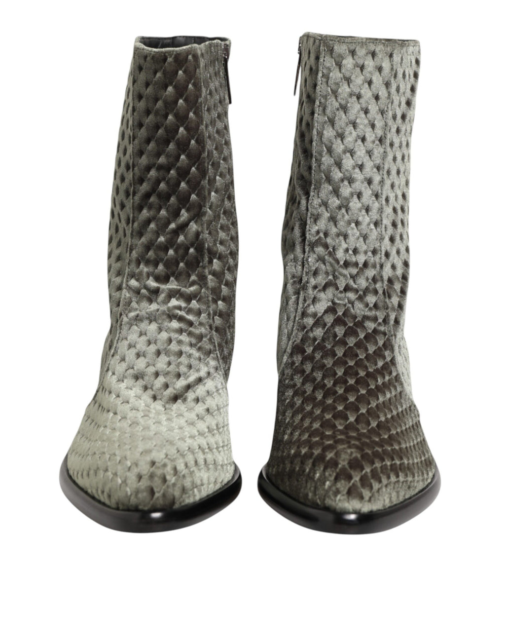 Dolce & Gabbana Gray Cotton Velvet Mid Calf Short Boots Shoes - Eljoys Fashion 