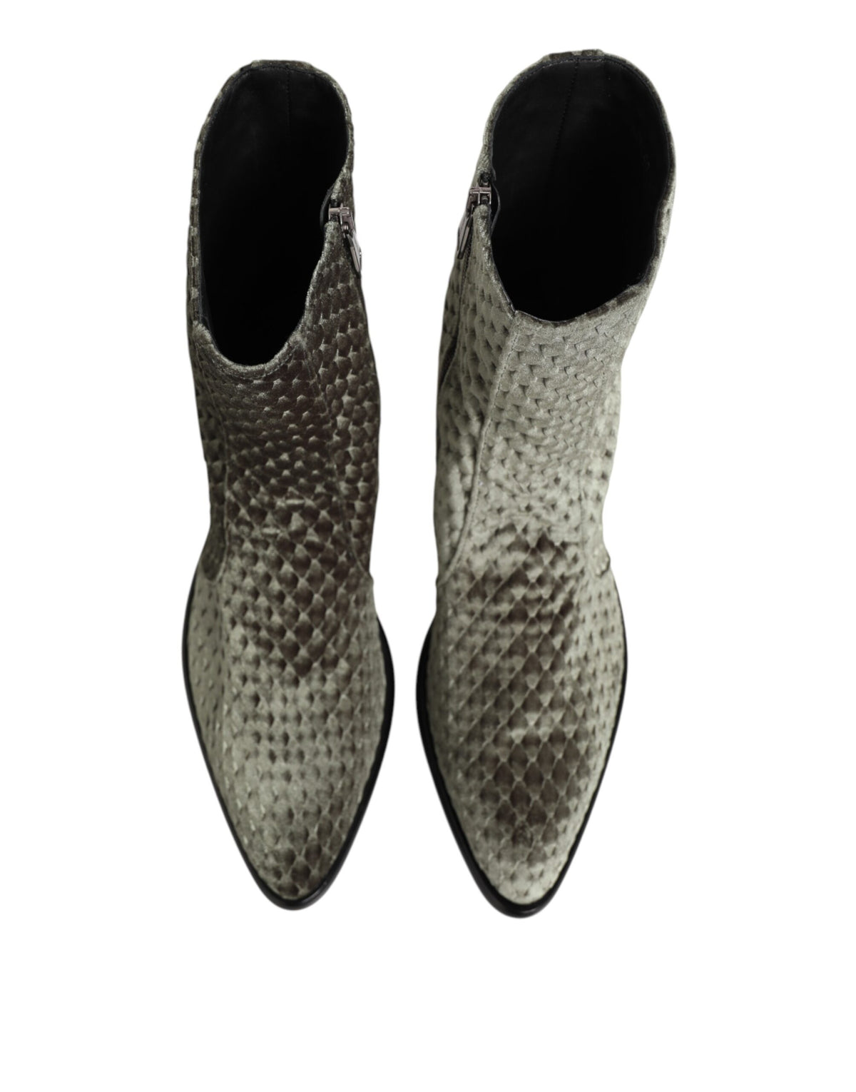 Dolce & Gabbana Gray Cotton Velvet Mid Calf Short Boots Shoes - Eljoys Fashion 