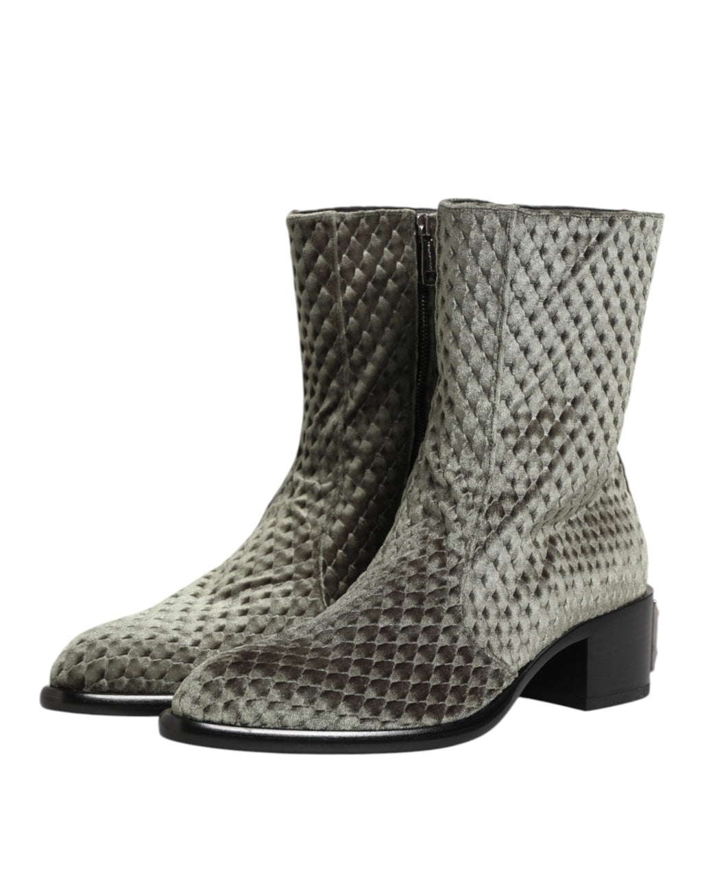 Dolce & Gabbana Gray Cotton Velvet Mid Calf Short Boots Shoes - Eljoys Fashion 