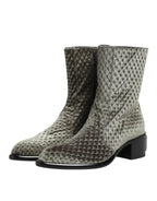 Dolce & Gabbana Gray Cotton Velvet Mid Calf Short Boots Shoes - Eljoys Fashion 