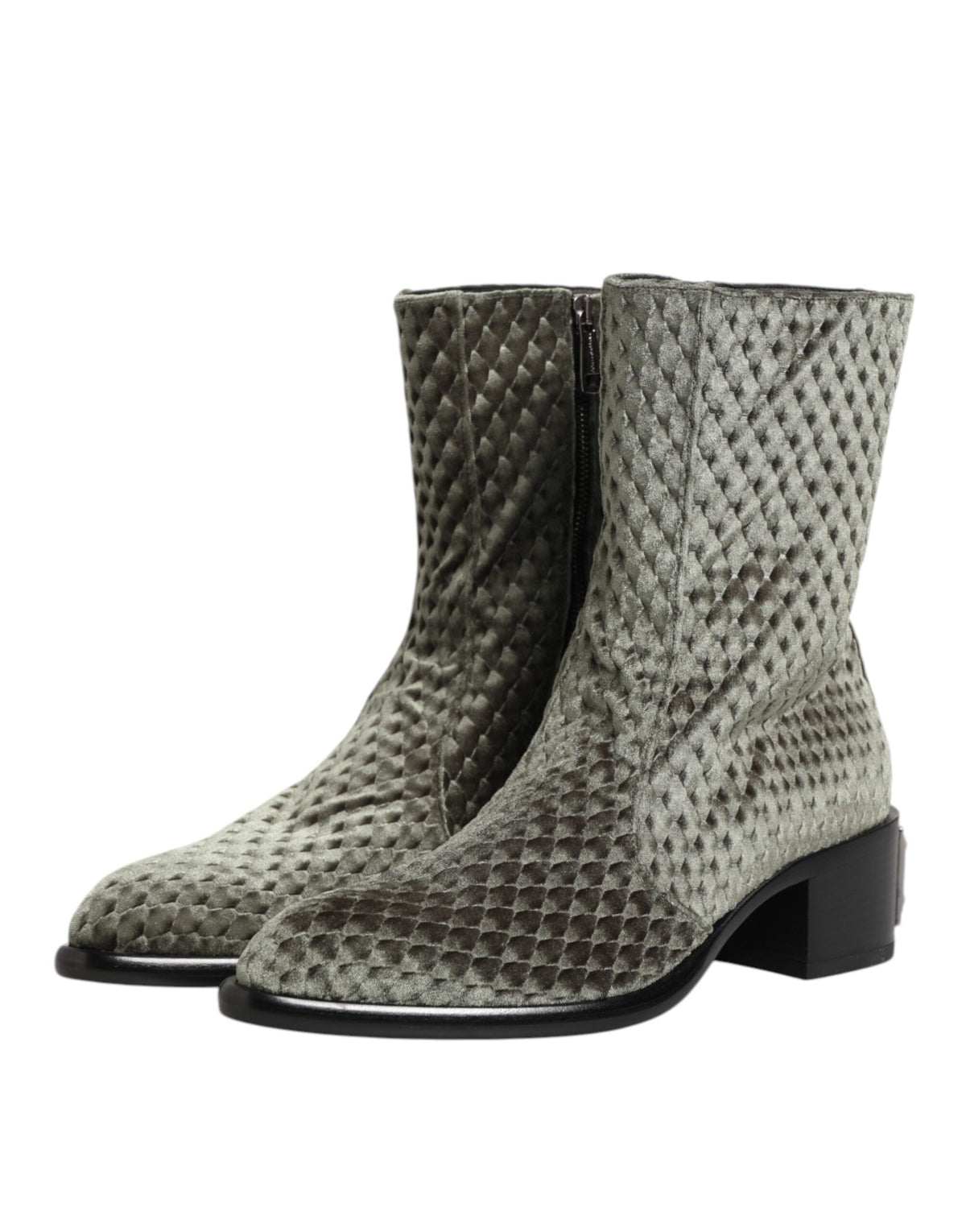 Dolce & Gabbana Gray Cotton Velvet Mid Calf Short Boots Shoes - Eljoys Fashion 