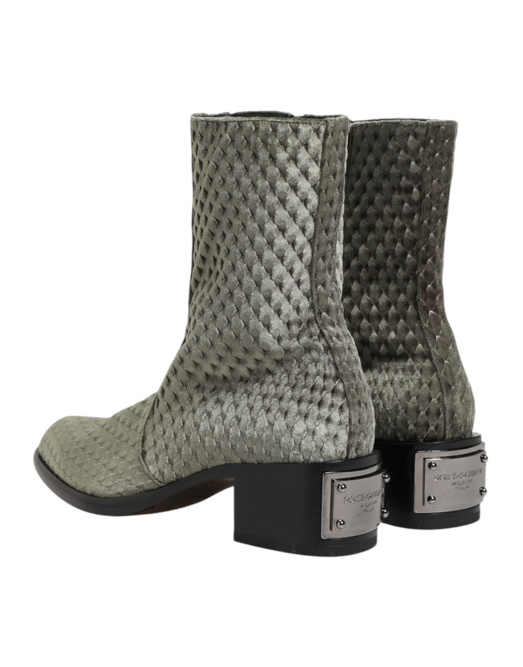 Dolce & Gabbana Gray Cotton Velvet Mid Calf Short Boots Shoes - Eljoys Fashion 