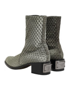 Dolce & Gabbana Gray Cotton Velvet Mid Calf Short Boots Shoes - Eljoys Fashion 