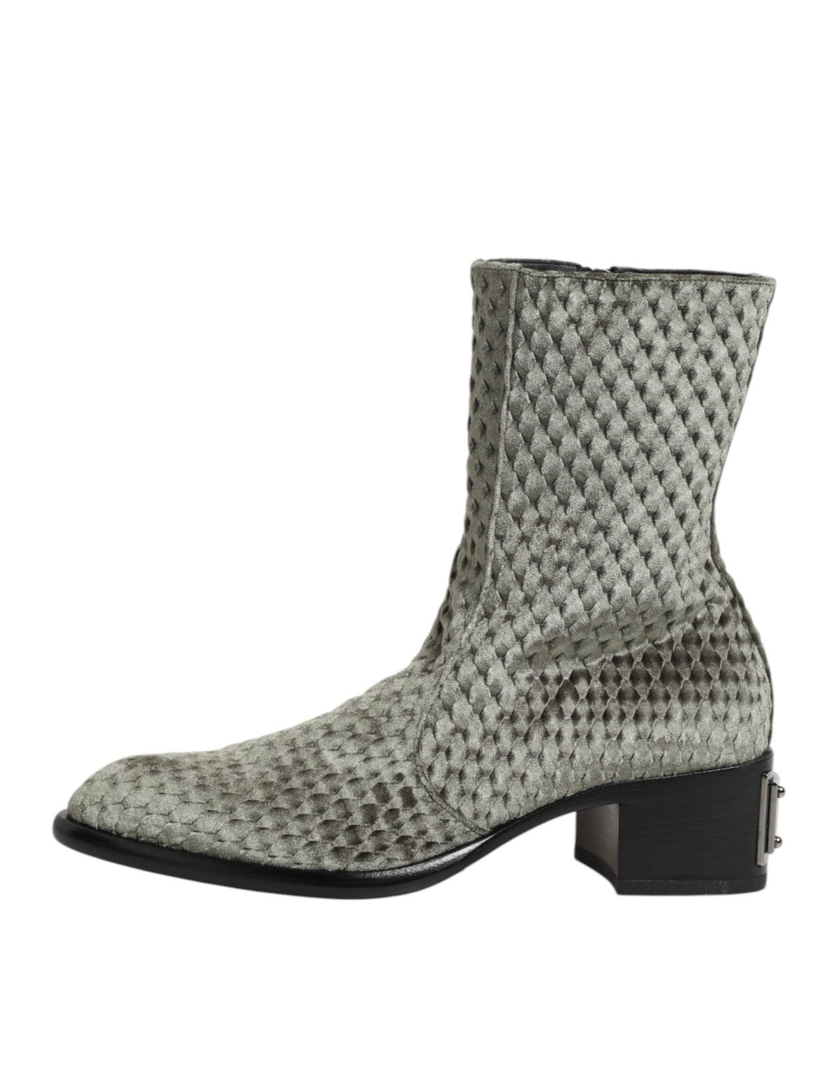 Dolce & Gabbana Gray Cotton Velvet Mid Calf Short Boots Shoes - Eljoys Fashion 
