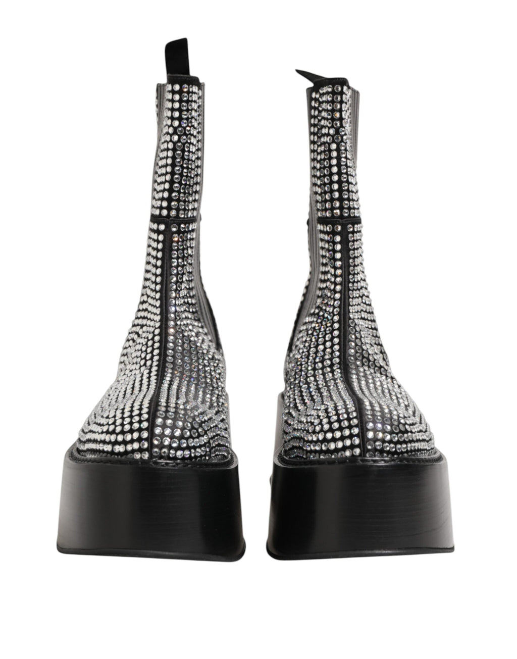 Dolce & Gabbana Black Crystal Strass Mid Calf Short Boots Shoes