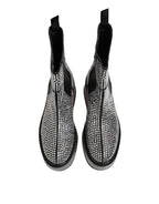 Dolce & Gabbana Black Crystal Strass Mid Calf Short Boots Shoes