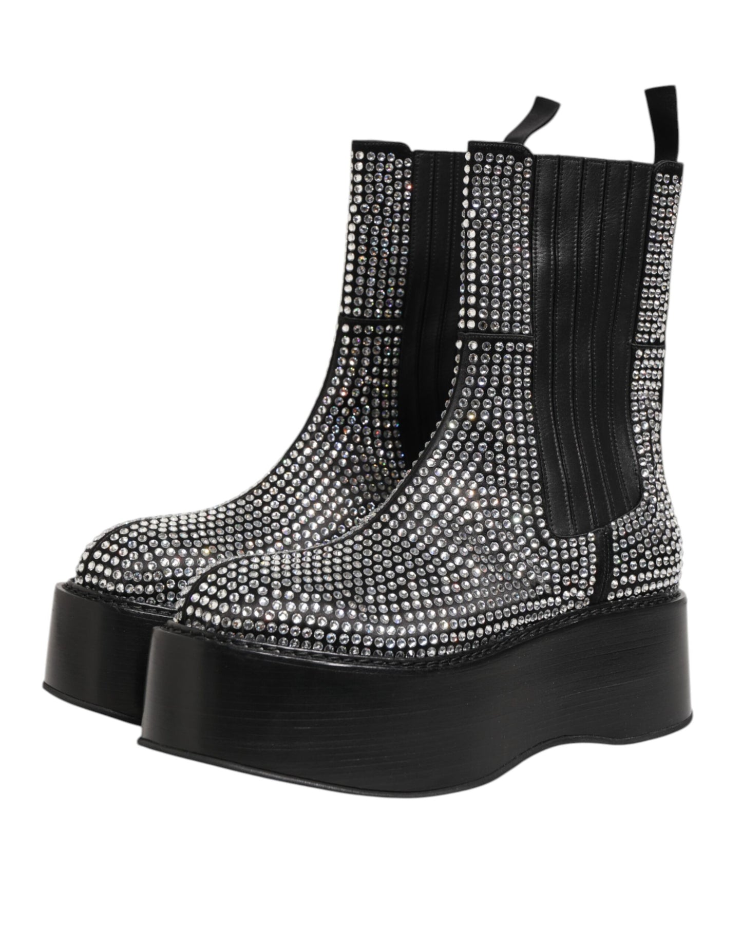 Dolce & Gabbana Black Crystal Strass Mid Calf Short Boots Shoes Dolce & Gabbana