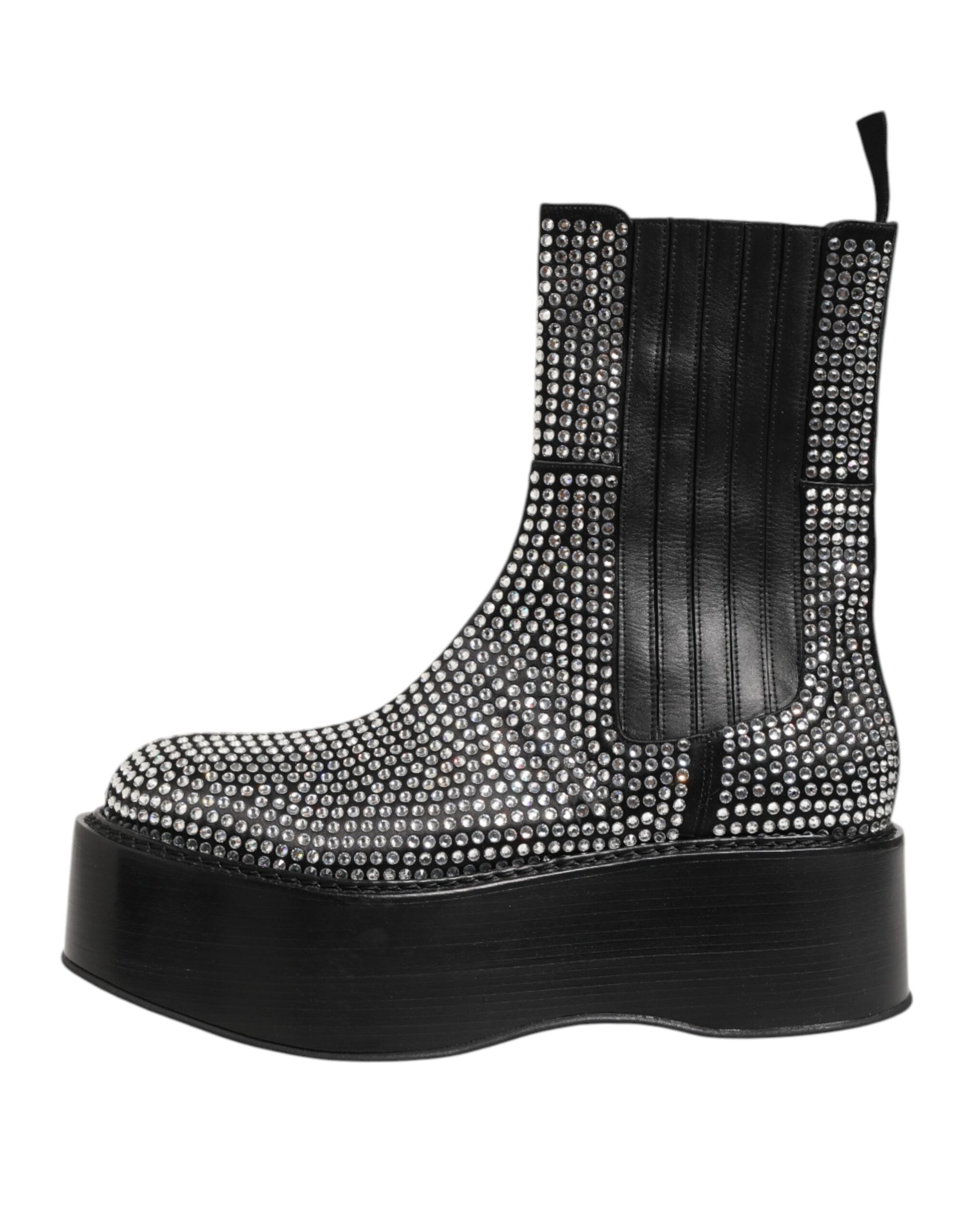 Dolce & Gabbana Black Crystal Strass Mid Calf Short Boots Shoes Dolce & Gabbana