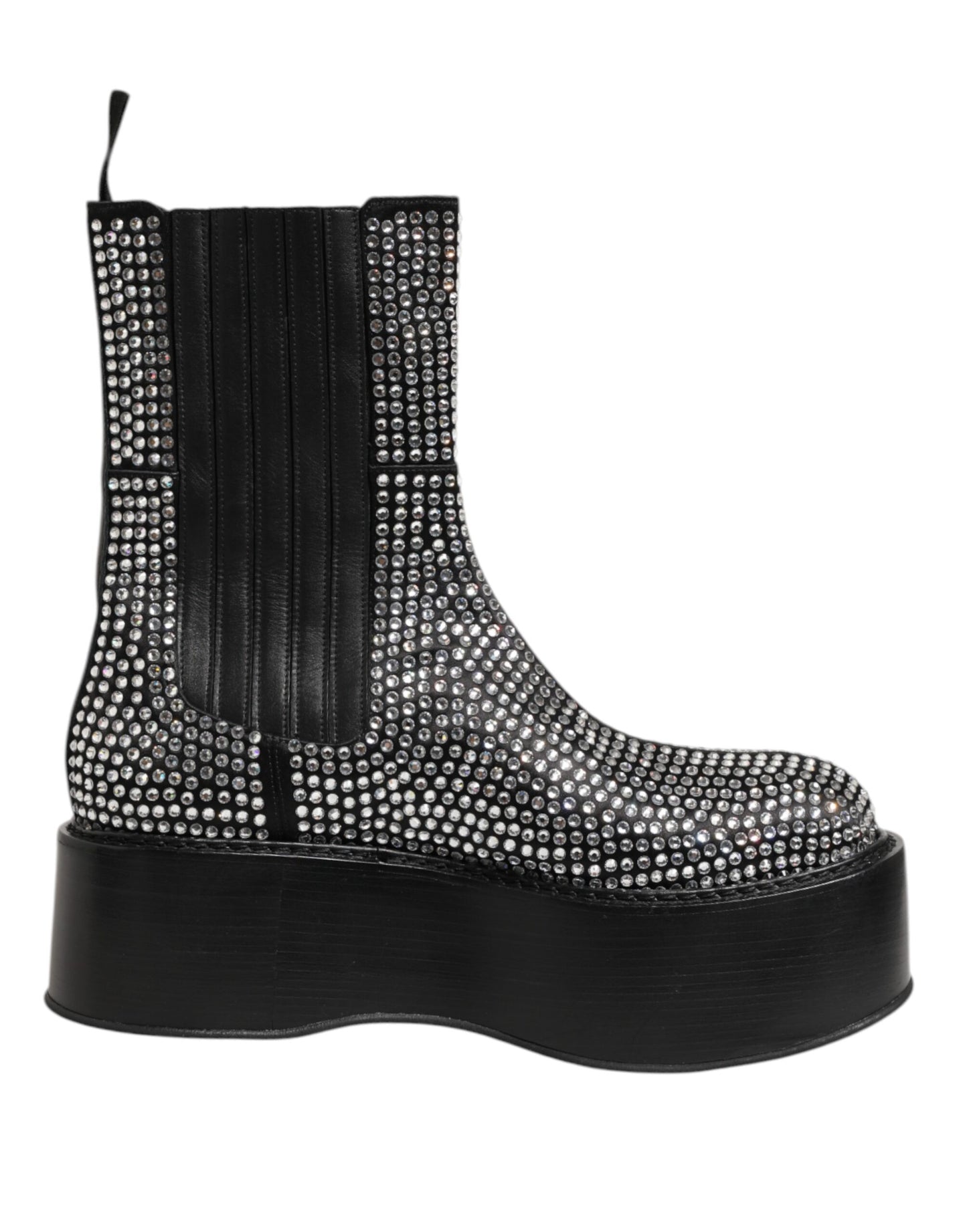 Dolce & Gabbana Black Crystal Strass Mid Calf Short Boots Shoes Dolce & Gabbana