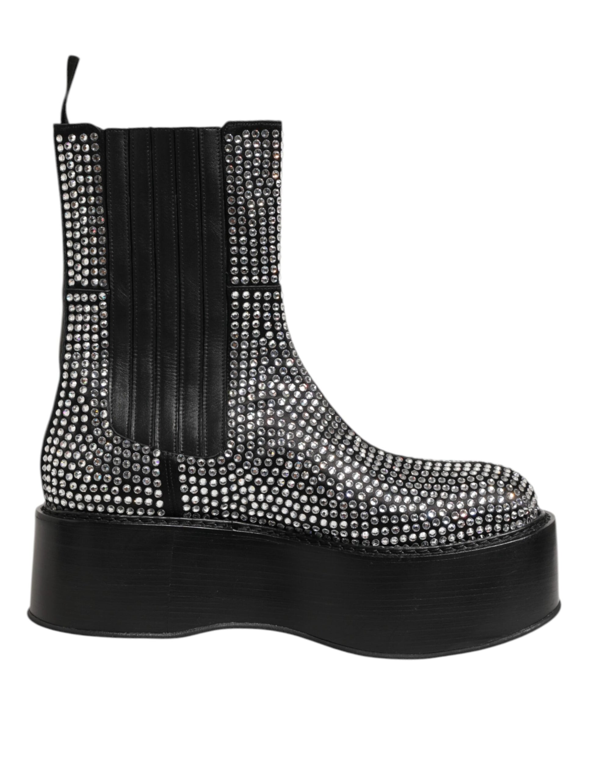 Dolce & Gabbana Black Crystal Strass Mid Calf Short Boots Shoes Dolce & Gabbana