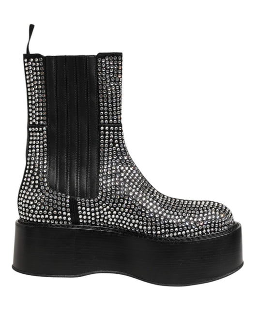 Dolce & Gabbana Black Crystal Strass Mid Calf Short Boots Shoes Dolce & Gabbana