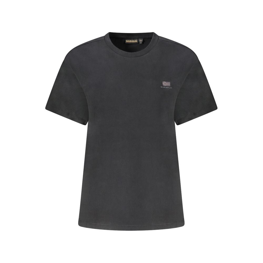 Black Napapijri women's cotton T-shirt with a relaxed fit, featuring a round neckline and short sleeves.