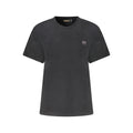 Black Napapijri women's cotton T-shirt with a relaxed fit, featuring a round neckline and short sleeves.