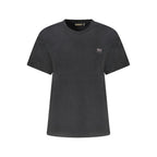 Black Napapijri women's cotton T-shirt with a relaxed fit, featuring a round neckline and short sleeves.