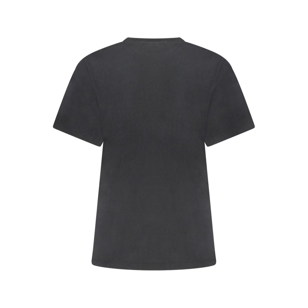 Black Napapijri women's cotton T-shirt with short sleeves and a round neckline, displayed flat.