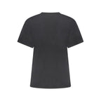 Black Napapijri women's cotton T-shirt with short sleeves and a round neckline, displayed flat.