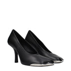 Black leather high heel pumps by Burberry with pointed toes and sleek design, perfect for elegant formal occasions.