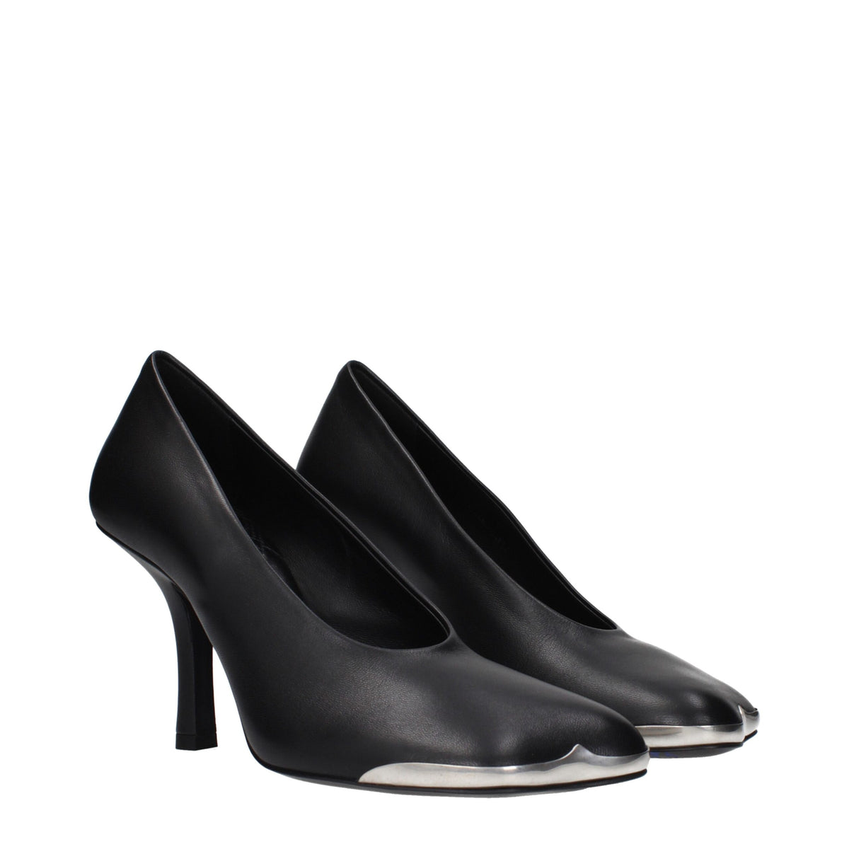 Black leather high heel pumps by Burberry with pointed toes and sleek design, perfect for elegant formal occasions.