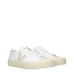 Veja white fabric low top sneakers with laces, casual footwear for everyday wear, featuring a clean, minimalist design.