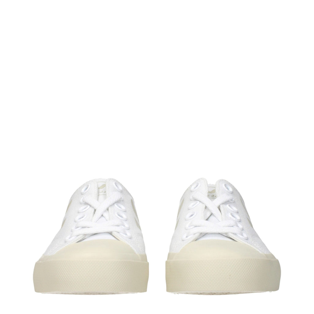 Veja white fabric low top sneakers with laces and rubber soles, casual footwear for everyday wear.