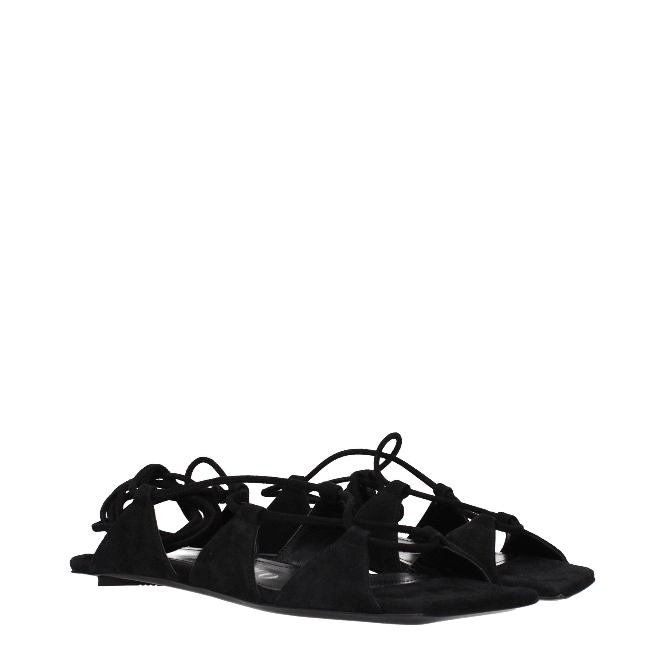 The Attico Black Leather Flat Sandals The Attico