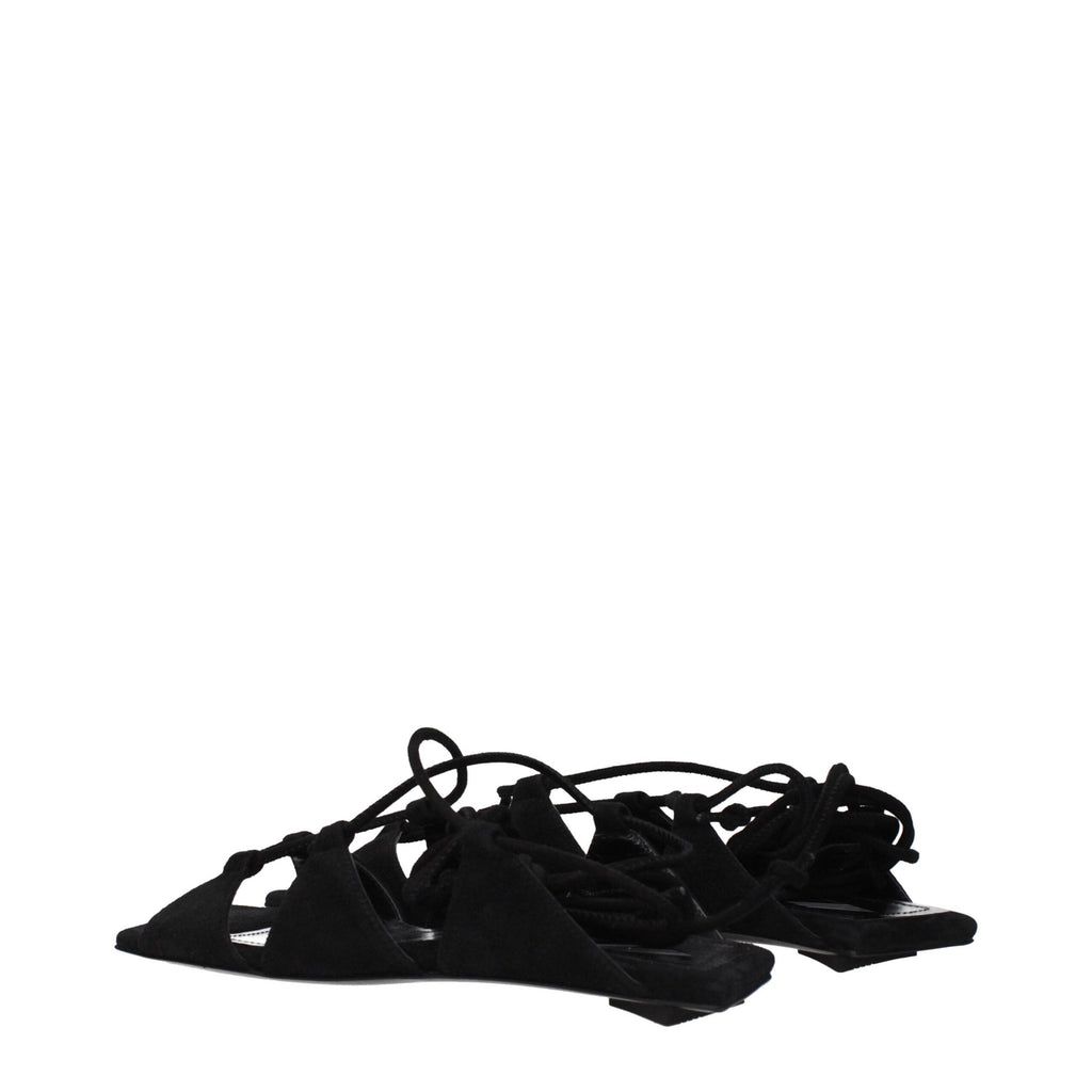 The Attico Black Leather Flat Sandals The Attico