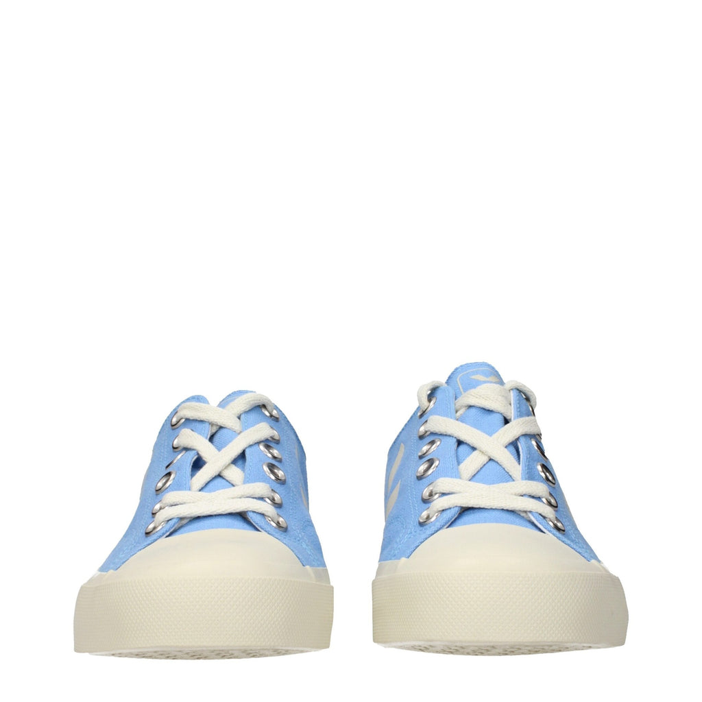 Veja light blue fabric low top sneakers with white soles and laces, casual footwear for everyday wear
