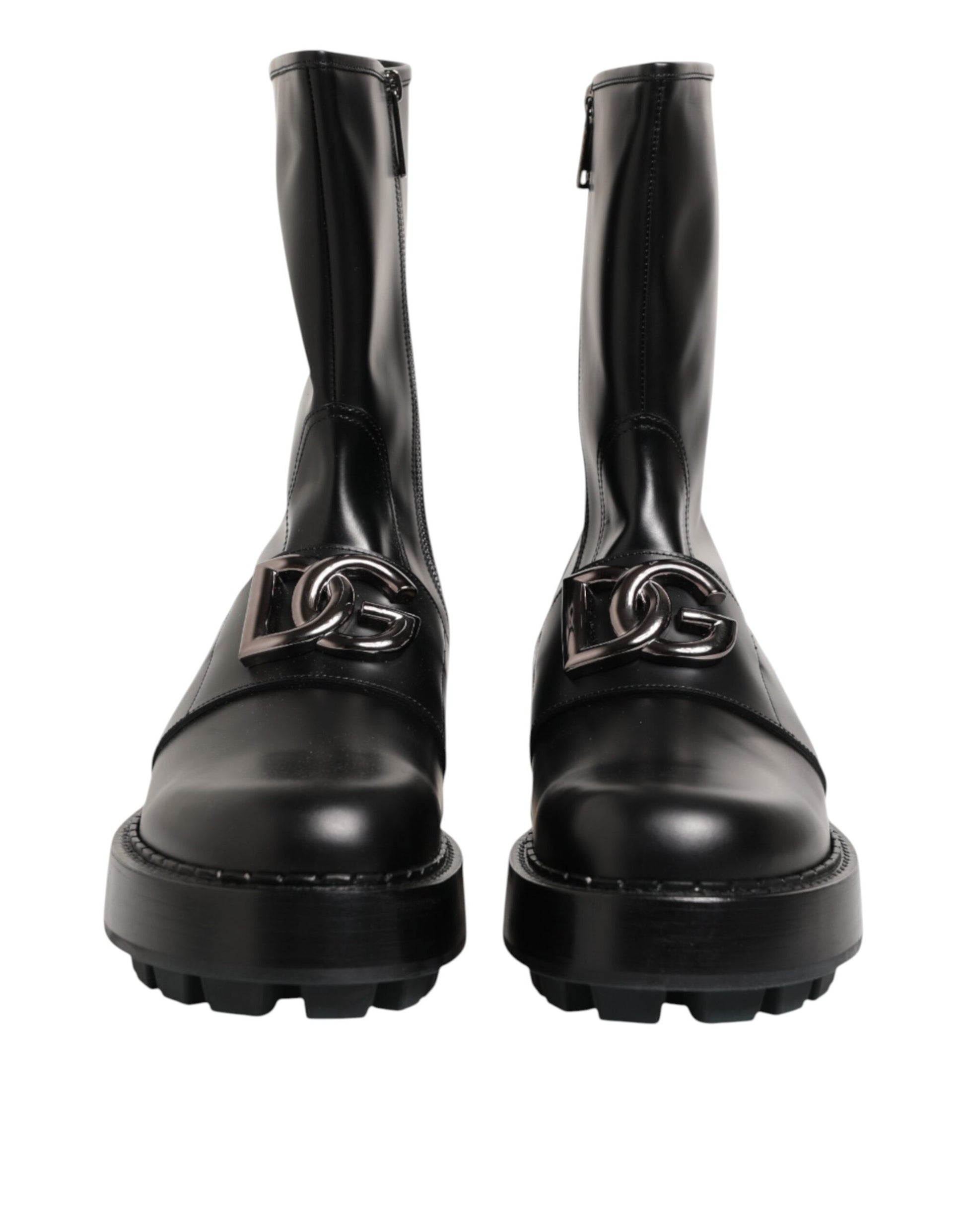 Dolce & Gabbana Black Logo Plaque Mid Calf Biker Boots Shoes Dolce & Gabbana