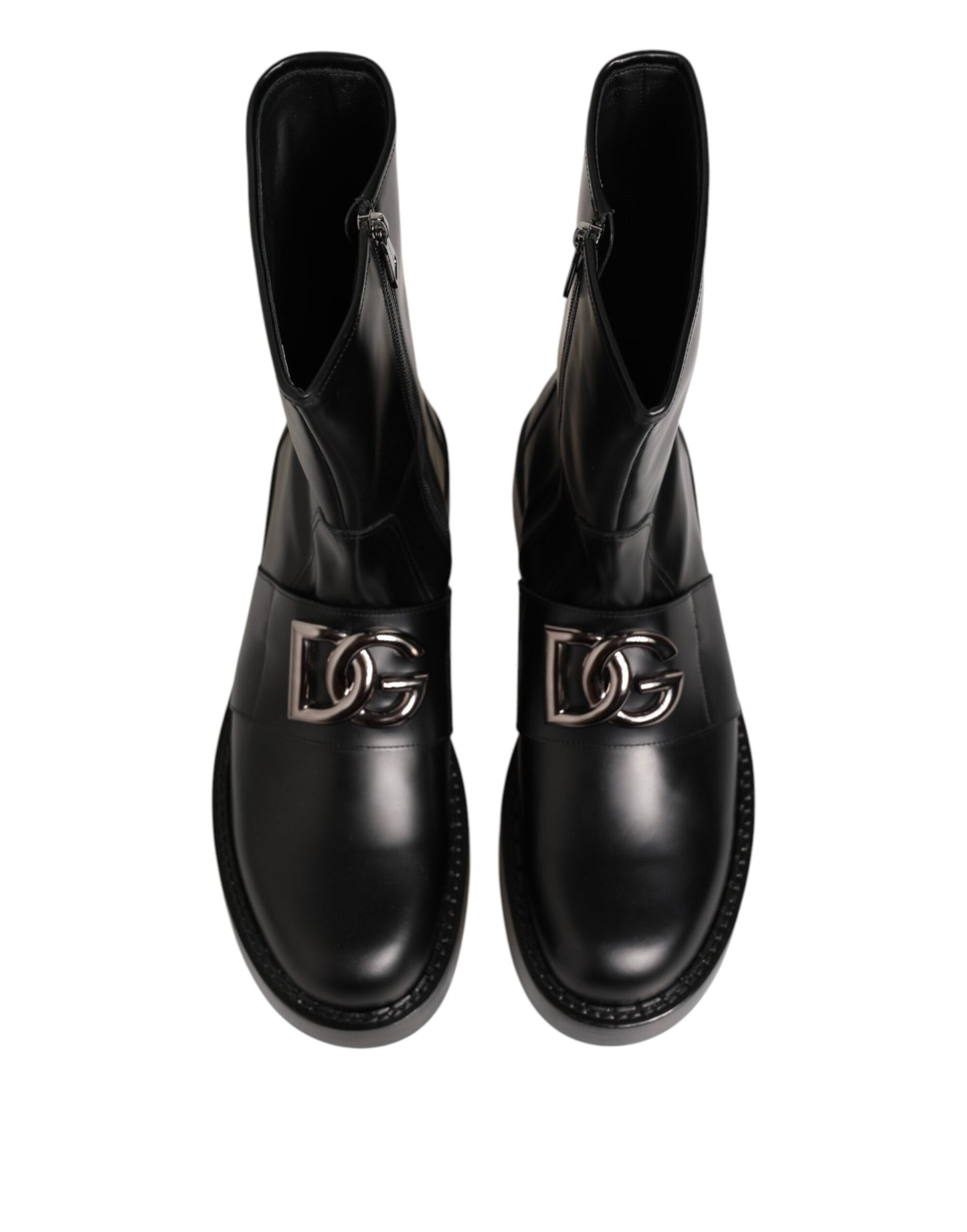 Dolce & Gabbana Black Logo Plaque Mid Calf Biker Boots Shoes Dolce & Gabbana