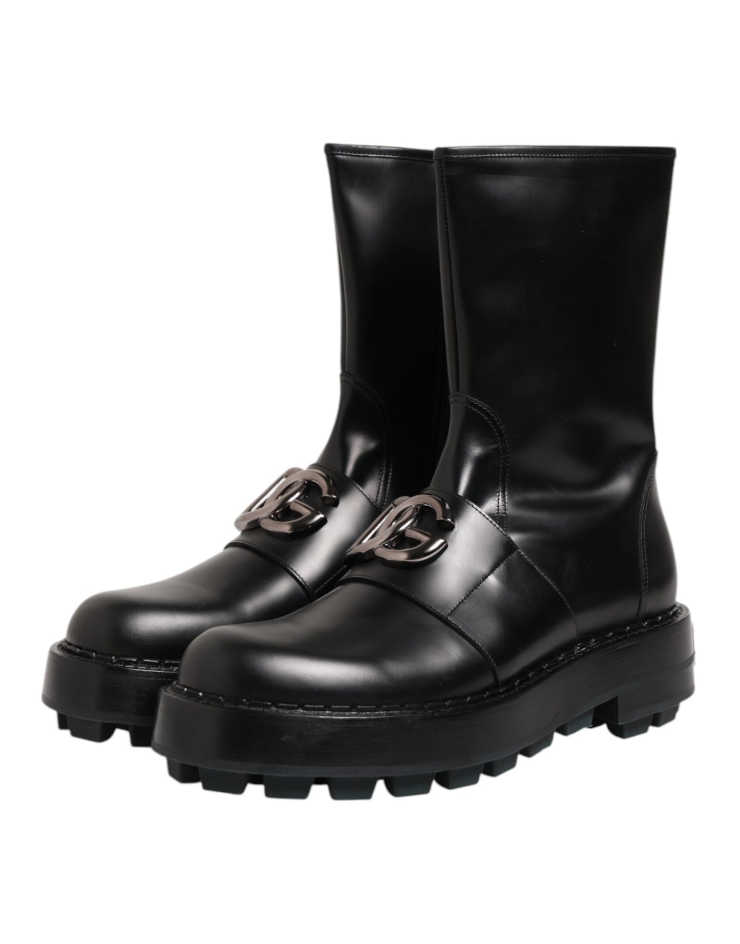 Dolce & Gabbana Black Logo Plaque Mid Calf Biker Boots Shoes Dolce & Gabbana