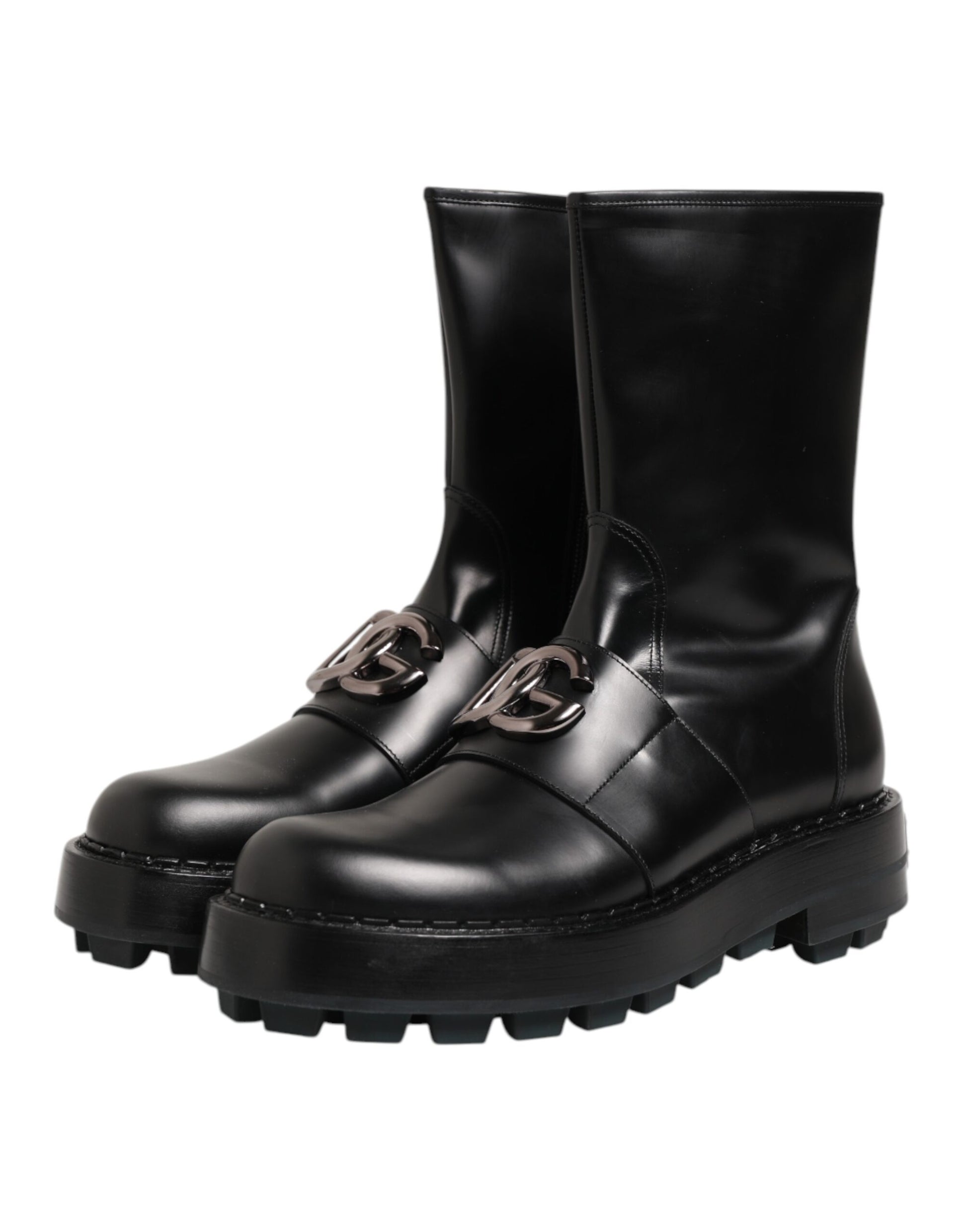 Dolce & Gabbana Black Logo Plaque Mid Calf Biker Boots Shoes Dolce & Gabbana