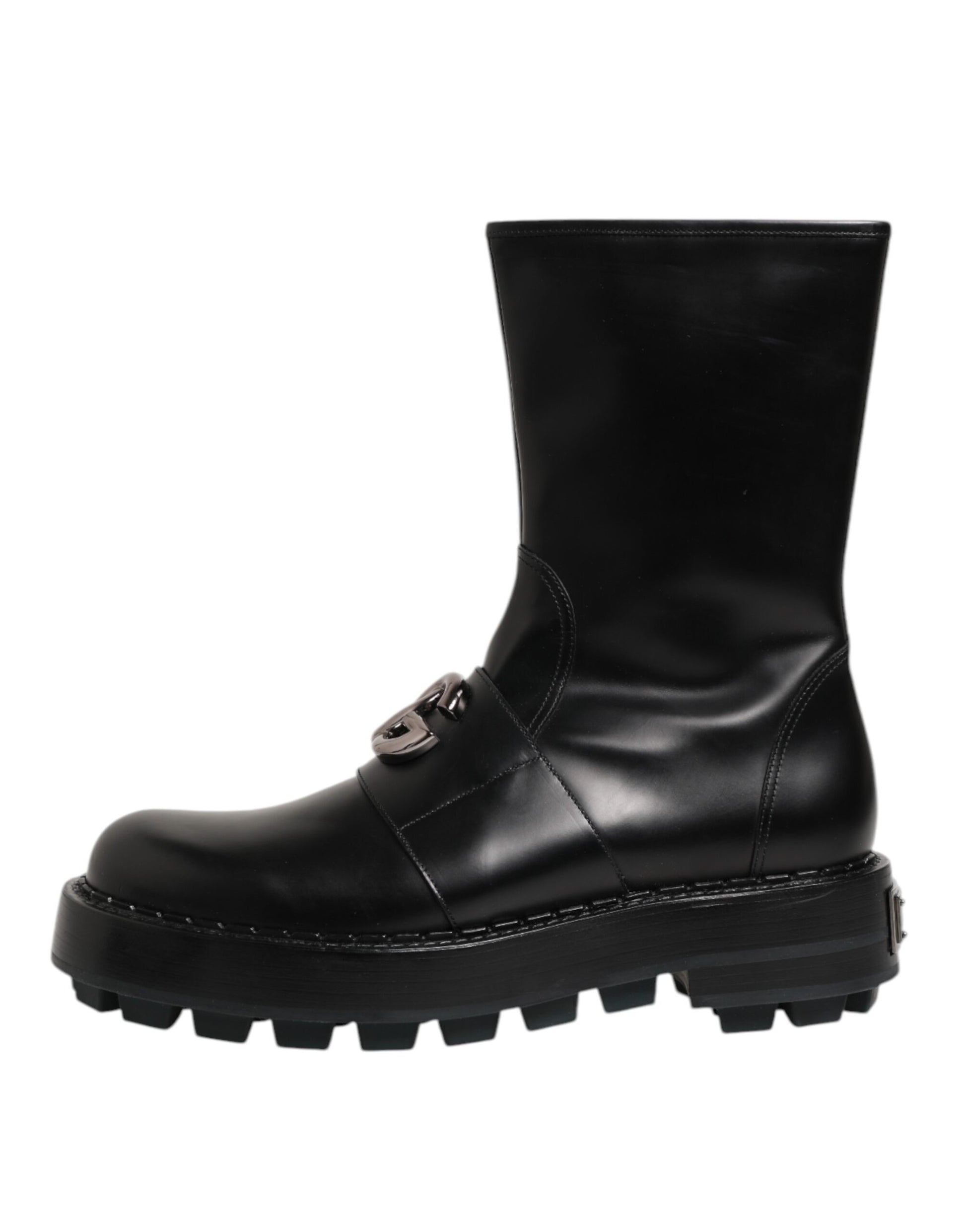 Dolce & Gabbana Black Logo Plaque Mid Calf Biker Boots Shoes Dolce & Gabbana