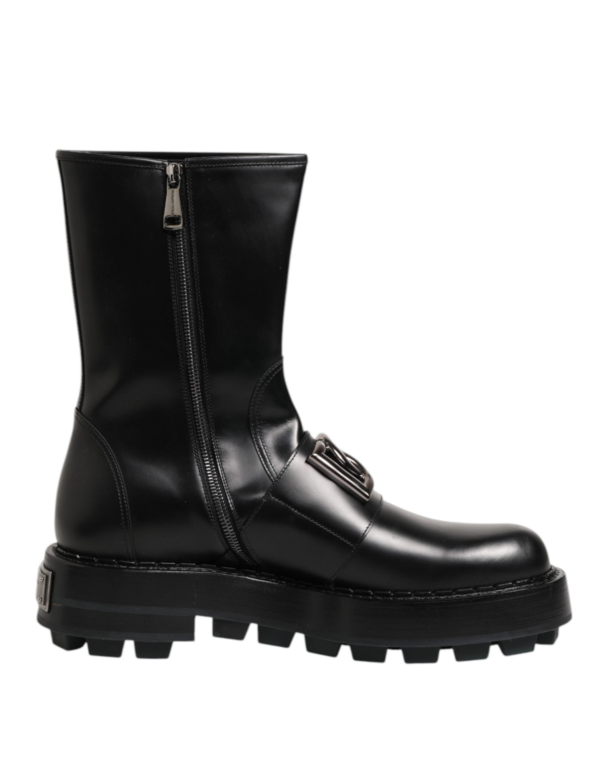 Dolce & Gabbana Black Logo Plaque Mid Calf Biker Boots Shoes Dolce & Gabbana