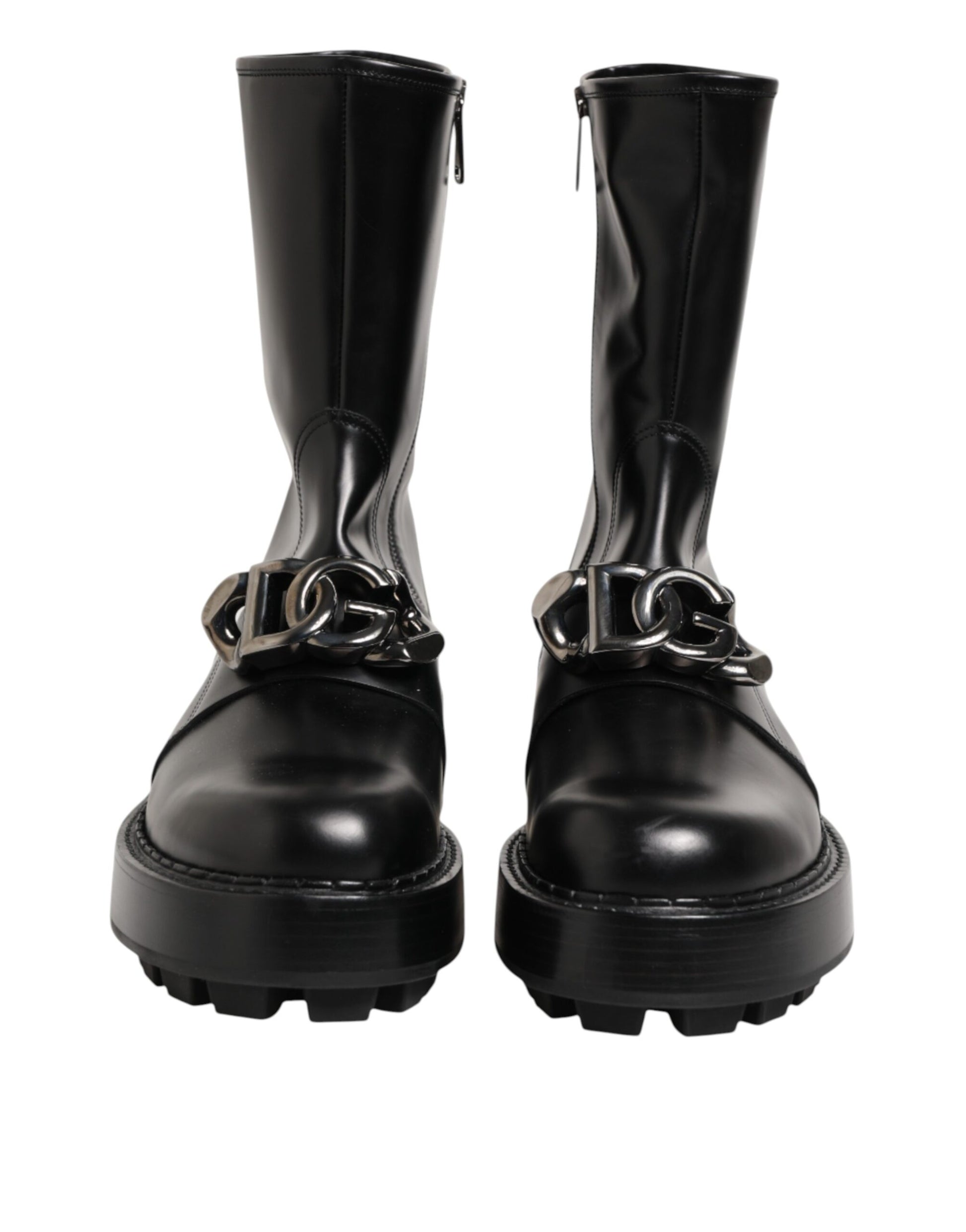 Dolce & Gabbana Black Logo Plaque Mid Calf Biker Boots Shoes Dolce & Gabbana