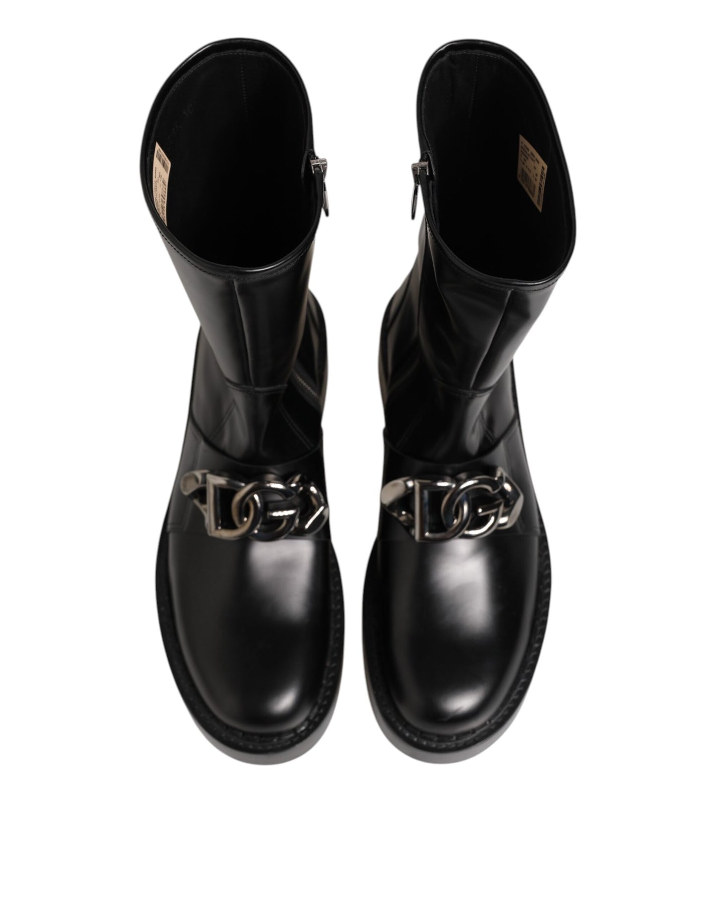 Dolce & Gabbana Black Logo Plaque Mid Calf Biker Boots Shoes Dolce & Gabbana