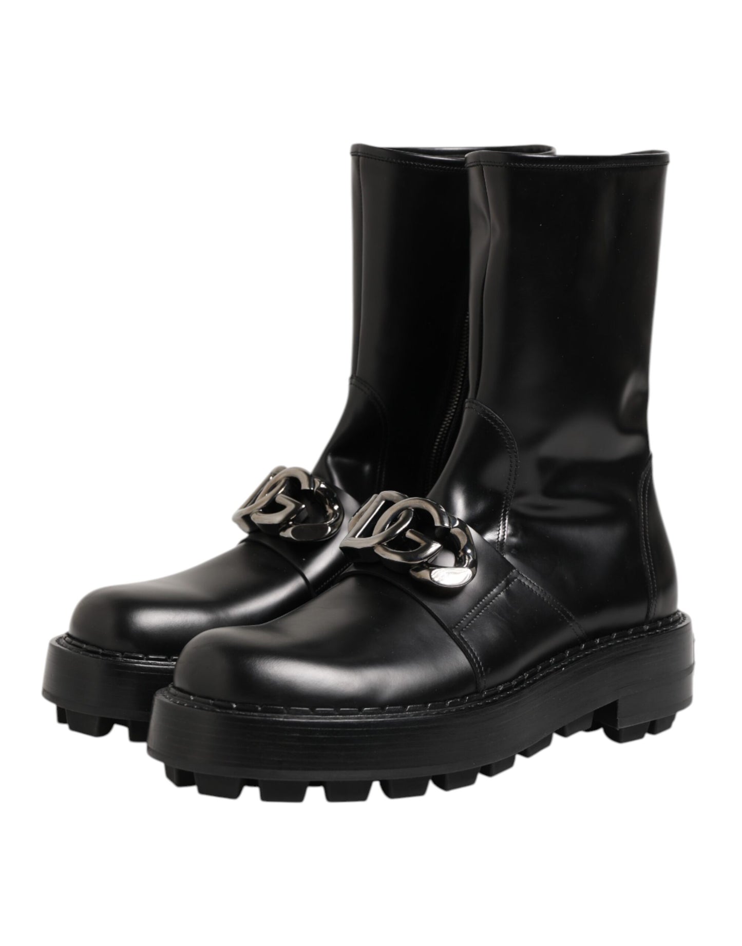 Dolce & Gabbana Black Logo Plaque Mid Calf Biker Boots Shoes Dolce & Gabbana