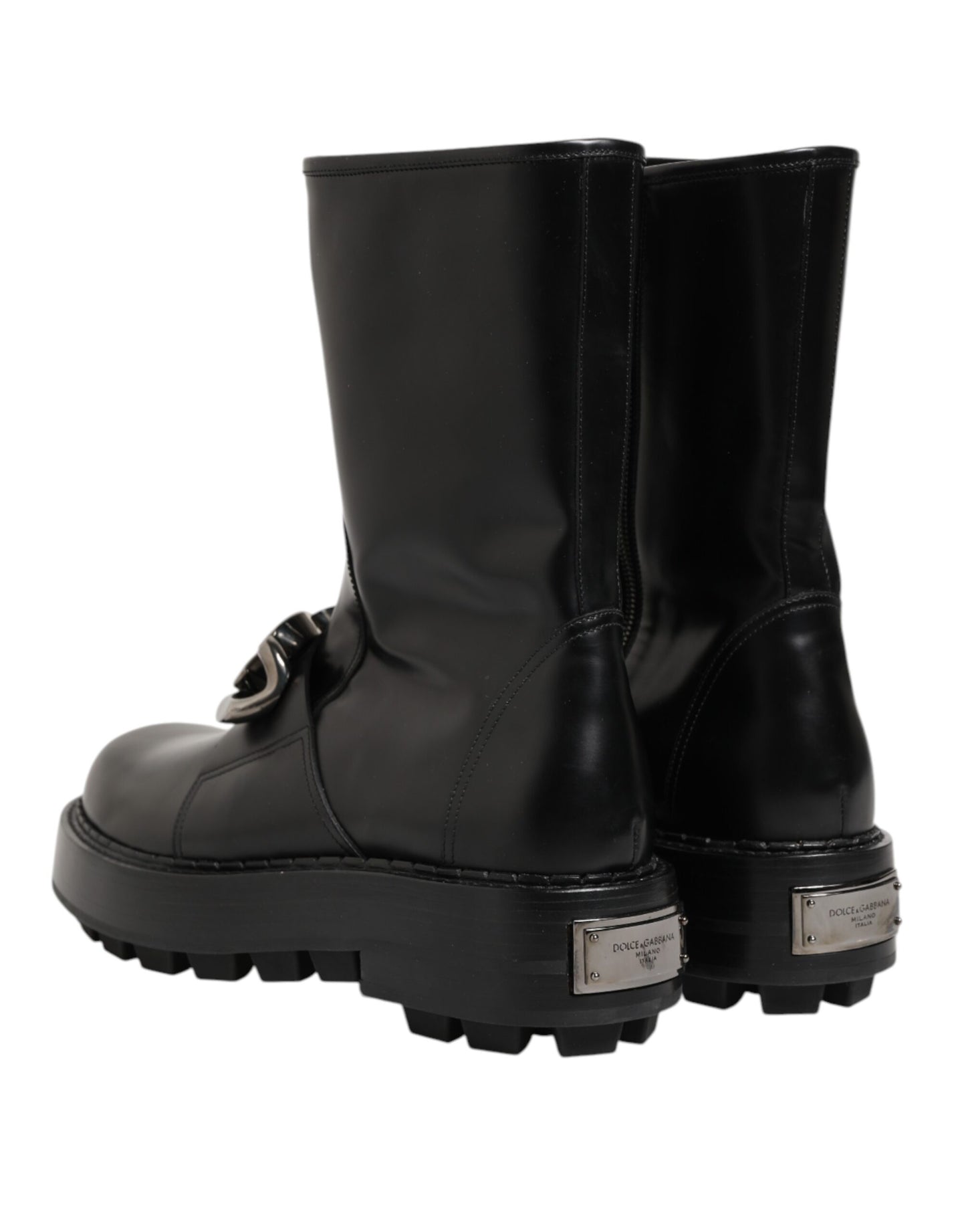 Dolce & Gabbana Black Logo Plaque Mid Calf Biker Boots Shoes Dolce & Gabbana
