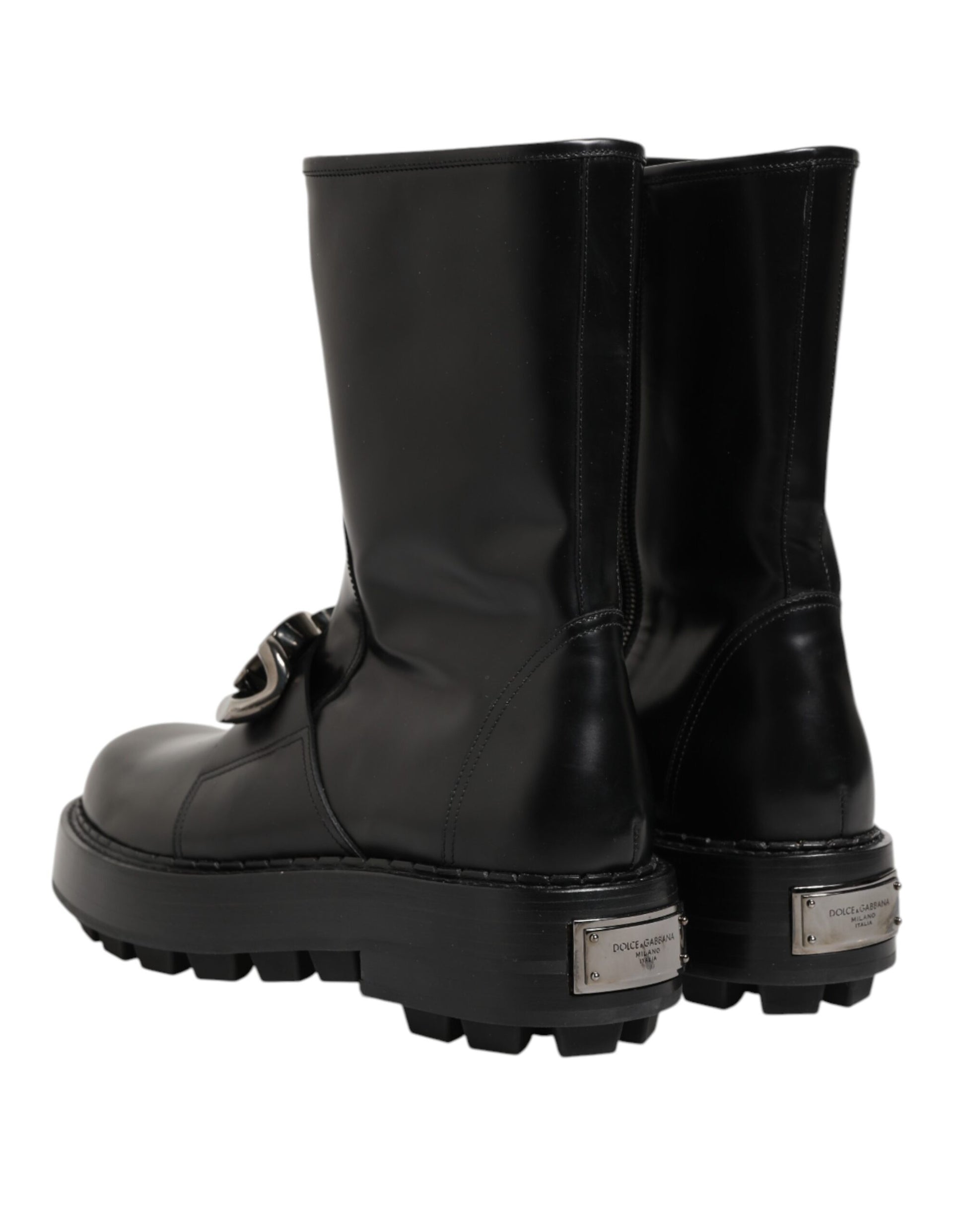 Dolce & Gabbana Black Logo Plaque Mid Calf Biker Boots Shoes Dolce & Gabbana